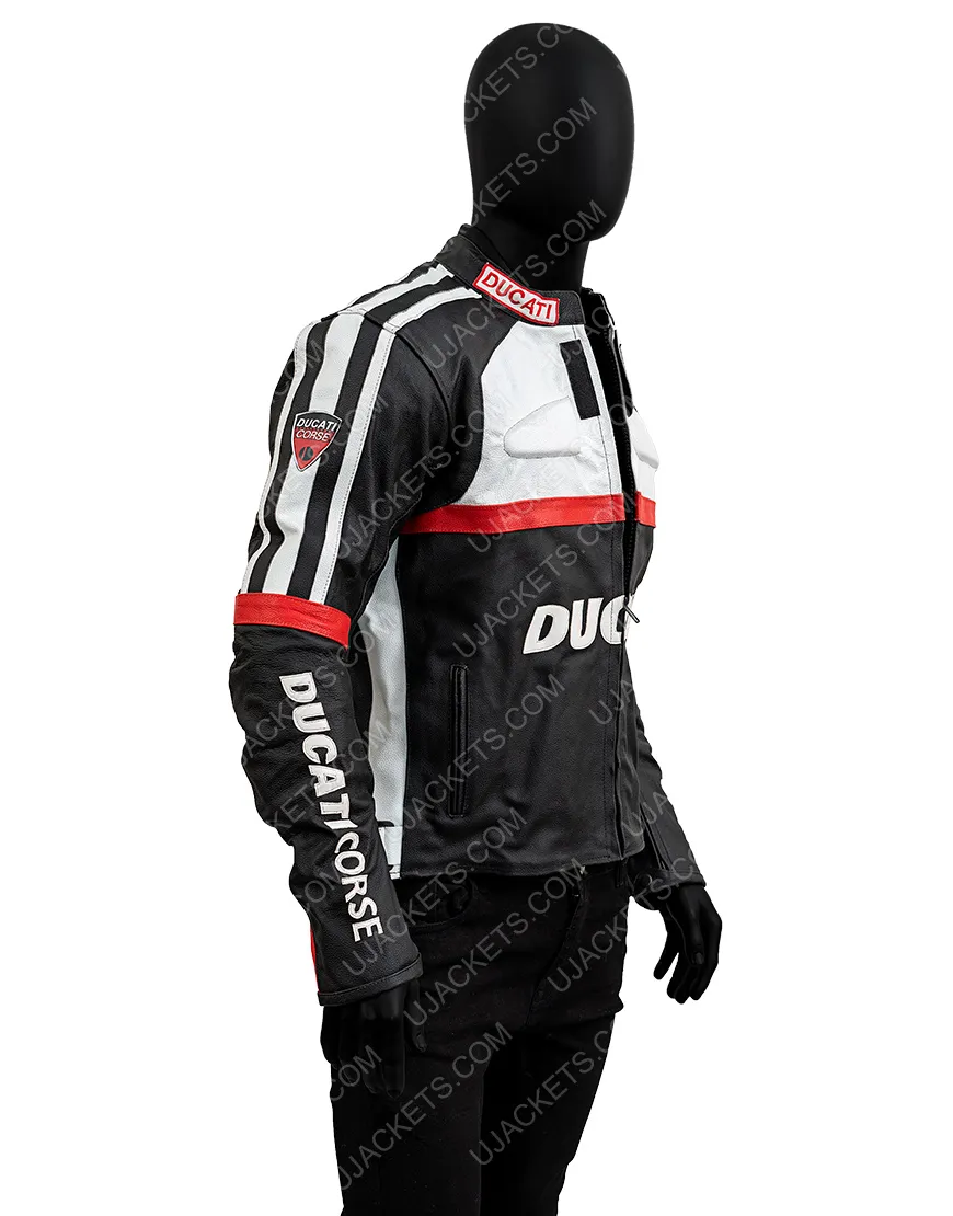 Black & White Ducati Corse Biker Jacket | Motorcycle Leather Jacket 